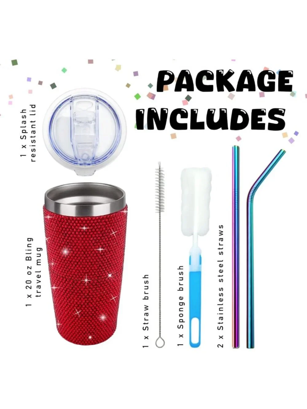 Glitter Rhinestone 20oz Stainless Steel Tumbler - Leak Proof Travel Mug with